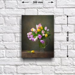 Постер «Натюрморт с тюльпанами в стеклянной кружке», 30 см х 40 см