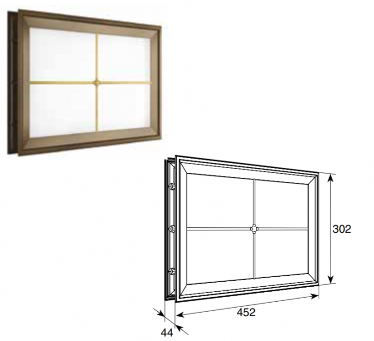 Окно акриловое с крестообразной вставкой для панелей толщиной 40 мм со 