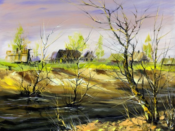 Постер - репродукция «Весенний закат на реке», 40 см х 30 см