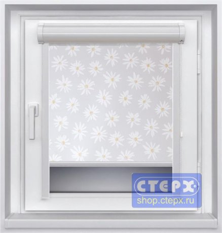 Миникассетная рулонная штора с цепочным приводом «UNI-2», ткань «Ромашки»