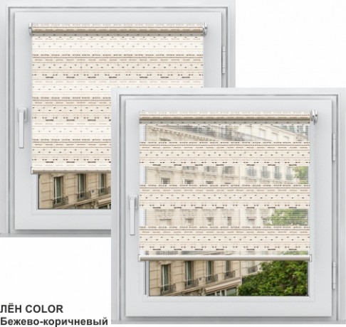 Двойная рулонная штора с цепочным приводом «Мини - ЗЕБРА», коллекция «Лён» 