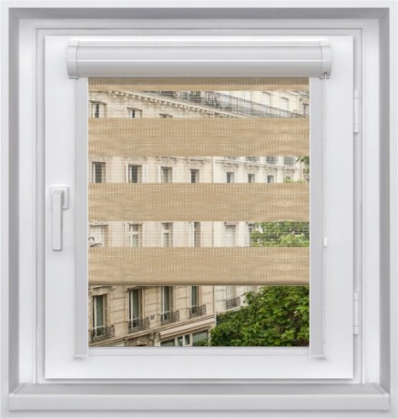 Миникассетная двойная рулонная штора с цепочным приводом «UNI - ЗЕБРА», коллекция «Бамбук»