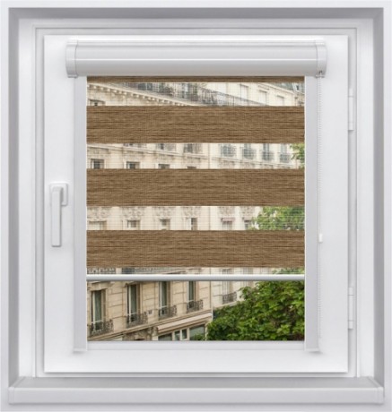 Миникассетная двойная рулонная штора с цепочным приводом «UNI - ЗЕБРА», коллекция «Бамбук»