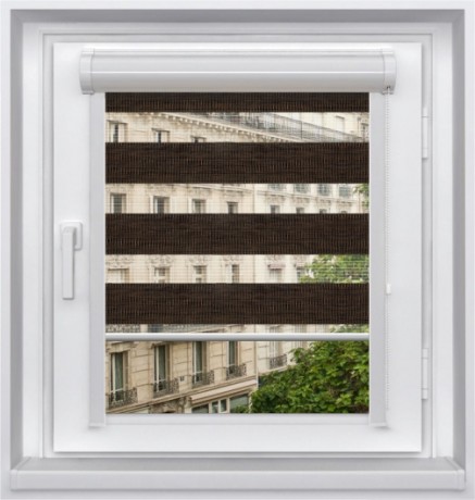 Миникассетная двойная рулонная штора с цепочным приводом «UNI - ЗЕБРА», коллекция «Бамбук»