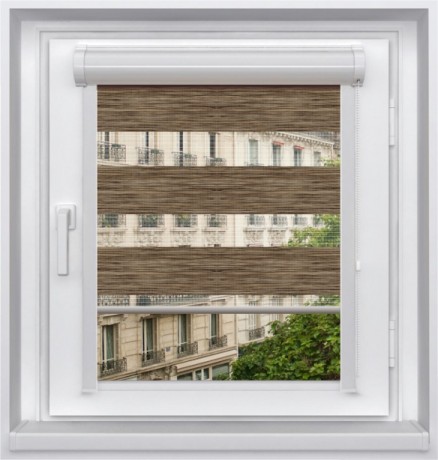 Миникассетная двойная рулонная штора с цепочным приводом «UNI - ЗЕБРА», коллекция «Бамбук»