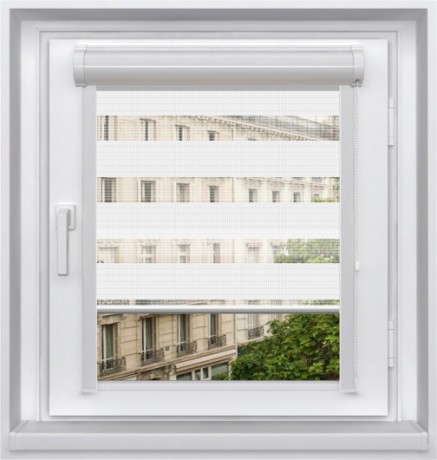 Миникассетная двойная рулонная штора с цепочным приводом «UNI - ЗЕБРА», коллекция «Домино»