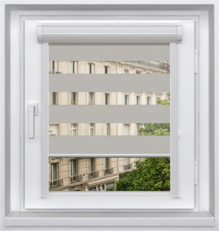 Миникассетная двойная рулонная штора с цепочным приводом «UNI - ЗЕБРА», коллекция «BLACK-OUT»