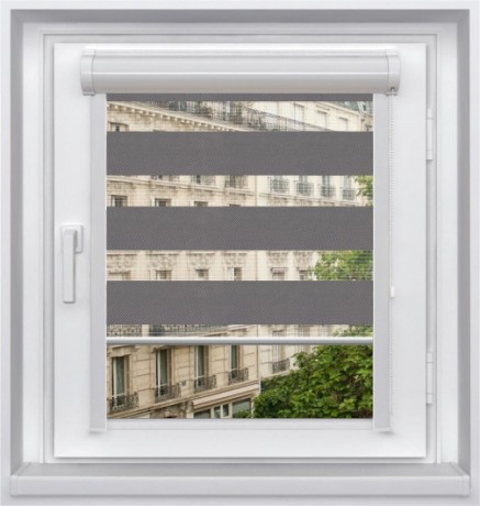 Миникассетная двойная рулонная штора с цепочным приводом «UNI - ЗЕБРА», коллекция «BLACK-OUT»