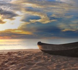 Постер «Панорама заката на пляже», 140 см х 35 см