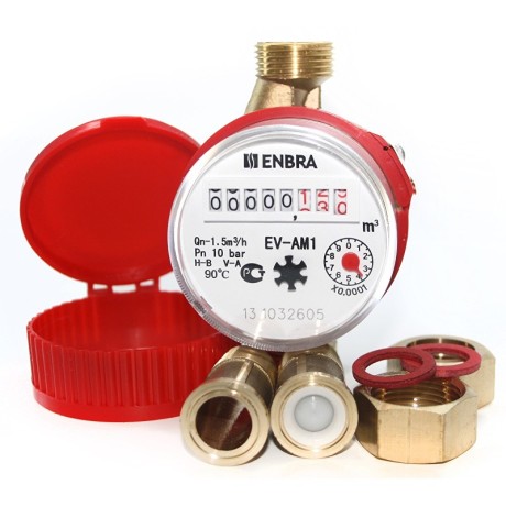 Счётчик учёта горячей воды ENBRA EV-AM1 L110 D15 B, со сгонами
