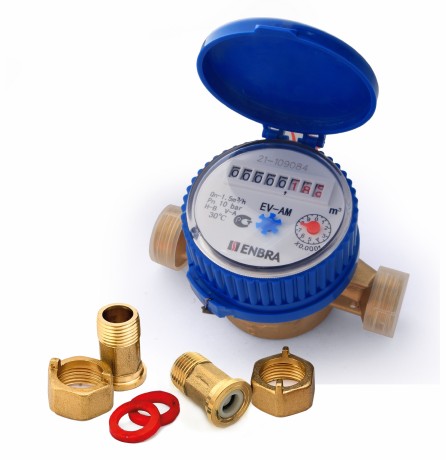 Счётчик учёта холодной воды ENBRA EV-AM L110 D15 B, со сгонами (с крышкой)