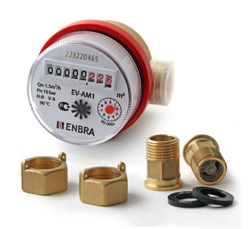 Счётчик учёта горячей воды ENBRA EV-AM1 L80 D15 B, со сгонами