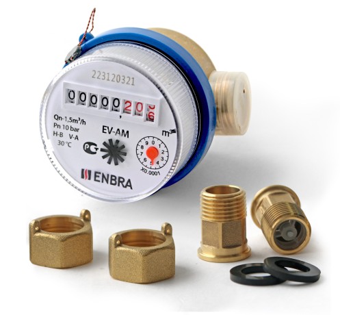Счётчик учёта холодной воды ENBRA EV-AM L80 D15 B, со сгонами