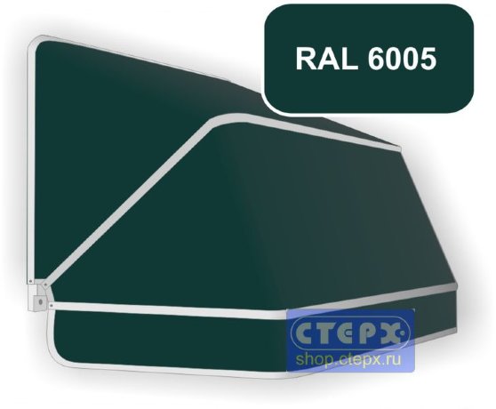 Корзинная прямоугольная маркиза с 3 лучами жесткости и тентом из однотонной ткани