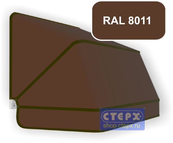 Корзинная прямоугольная маркиза с 3 лучами жесткости и тентом из однотонной ткани