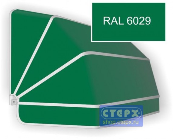 Корзинная прямоугольная маркиза с 4 лучами жесткости и тентом из однотонной ткани