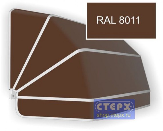 Корзинная прямоугольная маркиза с 4 лучами жесткости и тентом из однотонной ткани