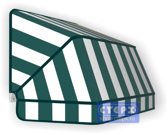 Корзинная прямоугольная маркиза с 3 лучами жесткости и тентом из ткани в двухцветную полоску