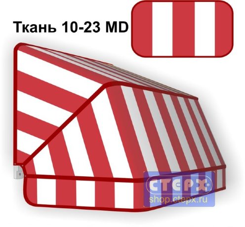 Корзинная прямоугольная маркиза с 3 лучами жесткости и тентом из ткани в двухцветную полоску