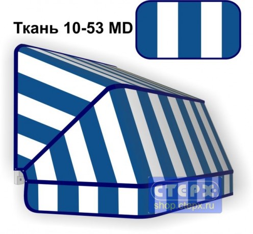 Корзинная прямоугольная маркиза с 3 лучами жесткости и тентом из ткани в двухцветную полоску