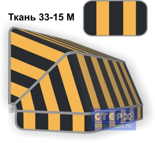 Корзинная прямоугольная маркиза с 3 лучами жесткости и тентом из ткани в двухцветную полоску