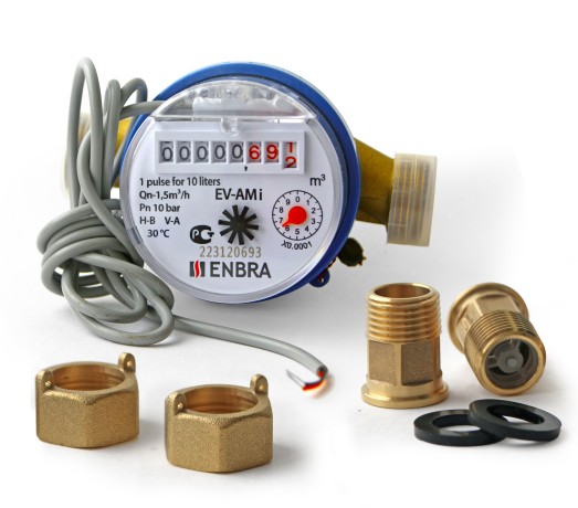 Счётчик учёта холодной воды ENBRA EV-AMi L110 D15 B, с импульсным выходом, со сгонами
