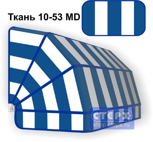 Корзинная прямоугольная маркиза с 4 лучами жесткости и тентом из ткани в двухцветную полоску