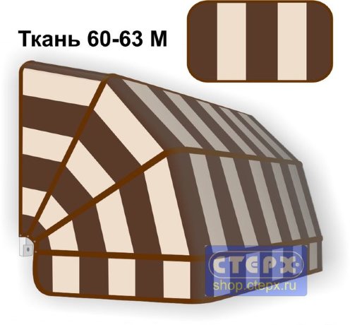 Корзинная прямоугольная маркиза с 4 лучами жесткости и тентом из ткани в двухцветную полоску