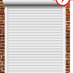 Рольставни из пенонаполненного алюминиевого профиля 45 мм с коробом 150 мм, электрическим приводом и верхним автоматическим замком