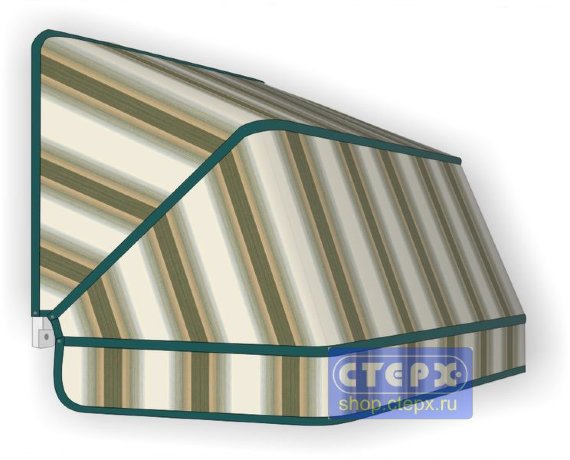 Корзинная прямоугольная маркиза с 3 лучами жесткости и тентом из ткани в многоцветную жаккардовую полоску