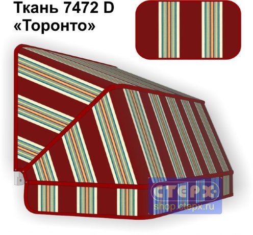 Корзинная прямоугольная маркиза с 3 лучами жесткости и тентом из ткани в многоцветную жаккардовую полоску