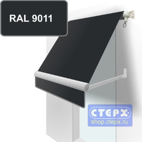 Прямая откидная маркиза с ручным приводом и тентом из однотонной ткани