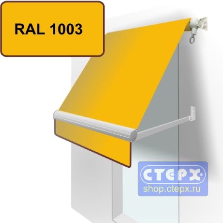 Прямая откидная маркиза с ручным приводом и тентом из однотонной ткани