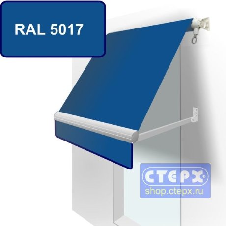 Прямая откидная маркиза с ручным приводом и тентом из однотонной ткани