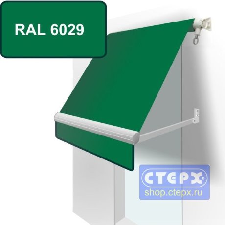 Прямая откидная маркиза с ручным приводом и тентом из однотонной ткани