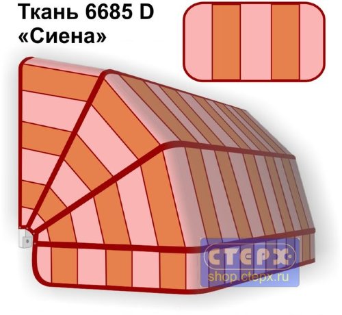 Корзинная прямоугольная маркиза с 4 лучами жесткости и тентом из ткани в многоцветную жаккардовую полоску