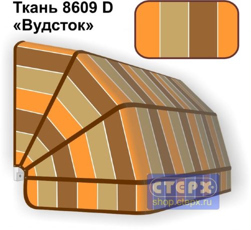 Корзинная прямоугольная маркиза с 4 лучами жесткости и тентом из ткани в многоцветную жаккардовую полоску