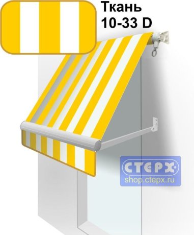 Прямая откидная маркиза с ручным приводом и тентом из ткани в двухцветную полоску