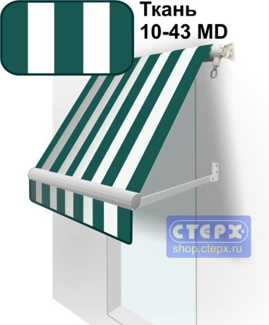 Прямая откидная маркиза с ручным приводом и тентом из ткани в двухцветную полоску