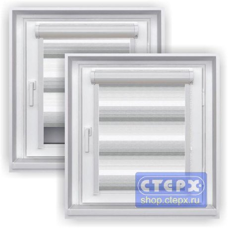 Миникассетная двойная рулонная штора с цепочным приводом «UNI - ЗЕБРА», коллекция «Степ»